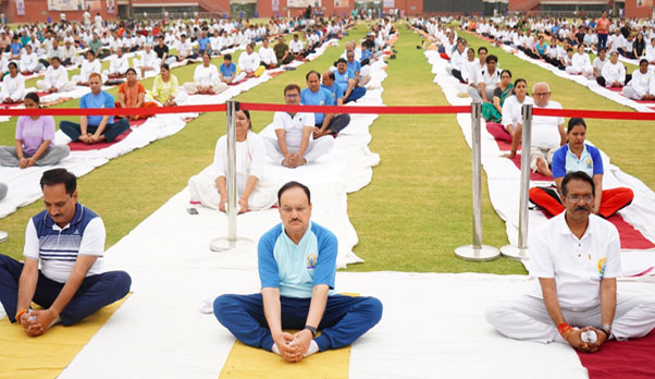 Union Health Minister Shri J.P. Nadda participated in a Yoga session at Yamuna Sports Complex, Surajmal Vihar, New Delhi, celebrating the 10th International Day of Yoga 2024